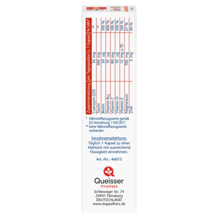 Abbildung der Produktverpackung Doppelherz aktiv Taurin + Q10 Seitenansicht links